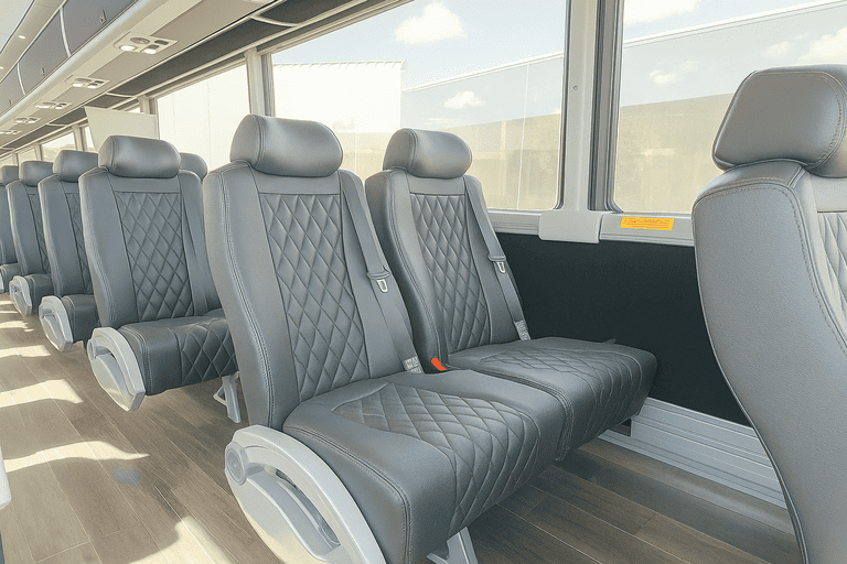 interior of Whittier Minibus Company charter bus