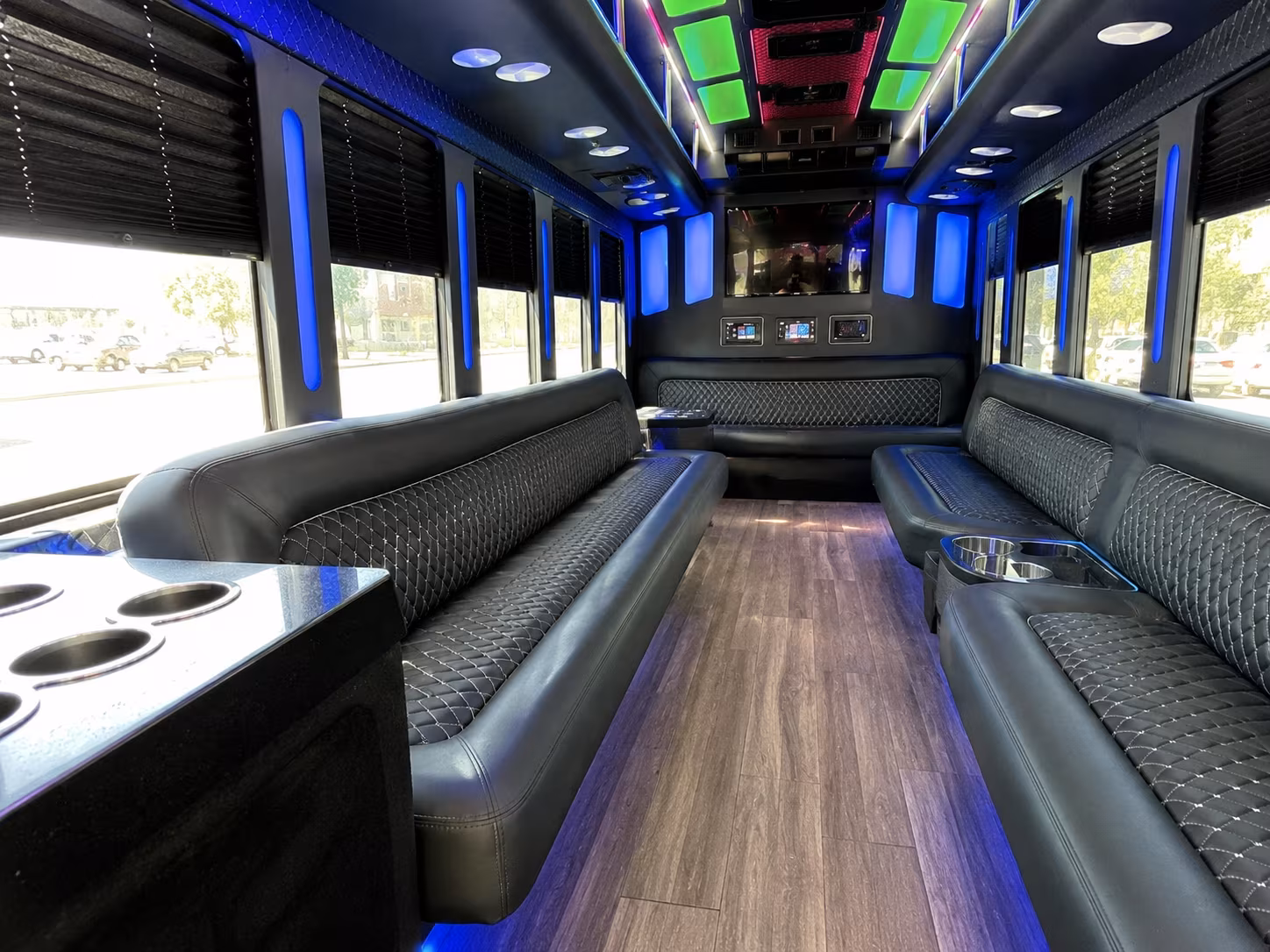 whittier 15 passenger party bus inside