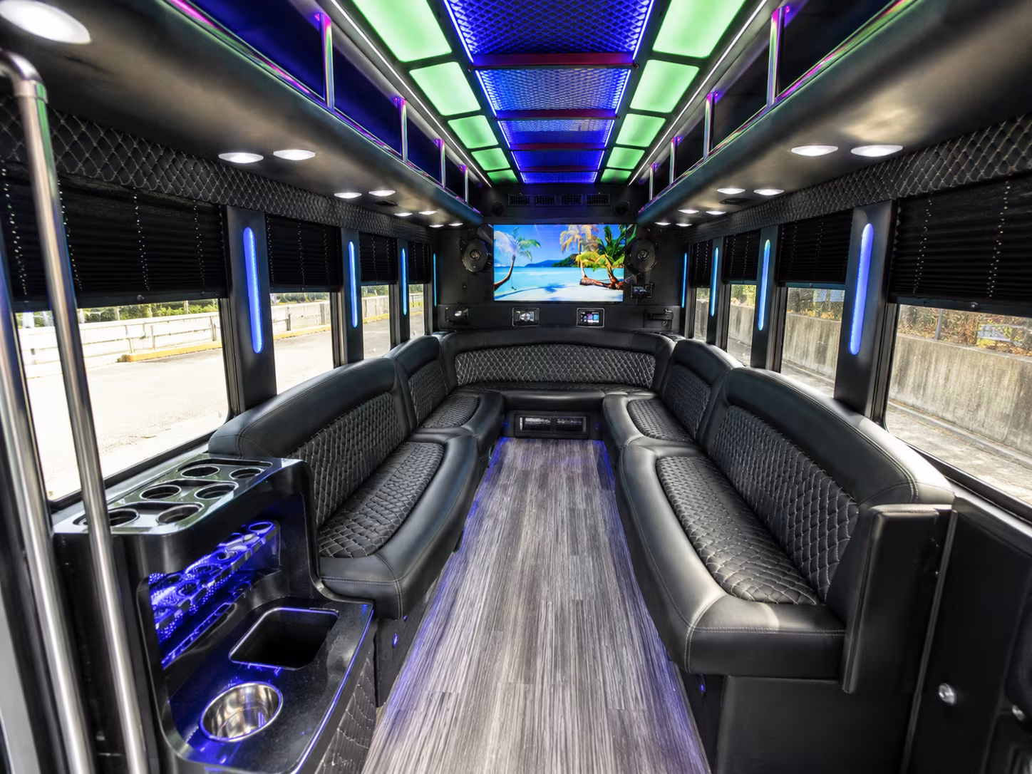 whittier 18 passenger party bus inside