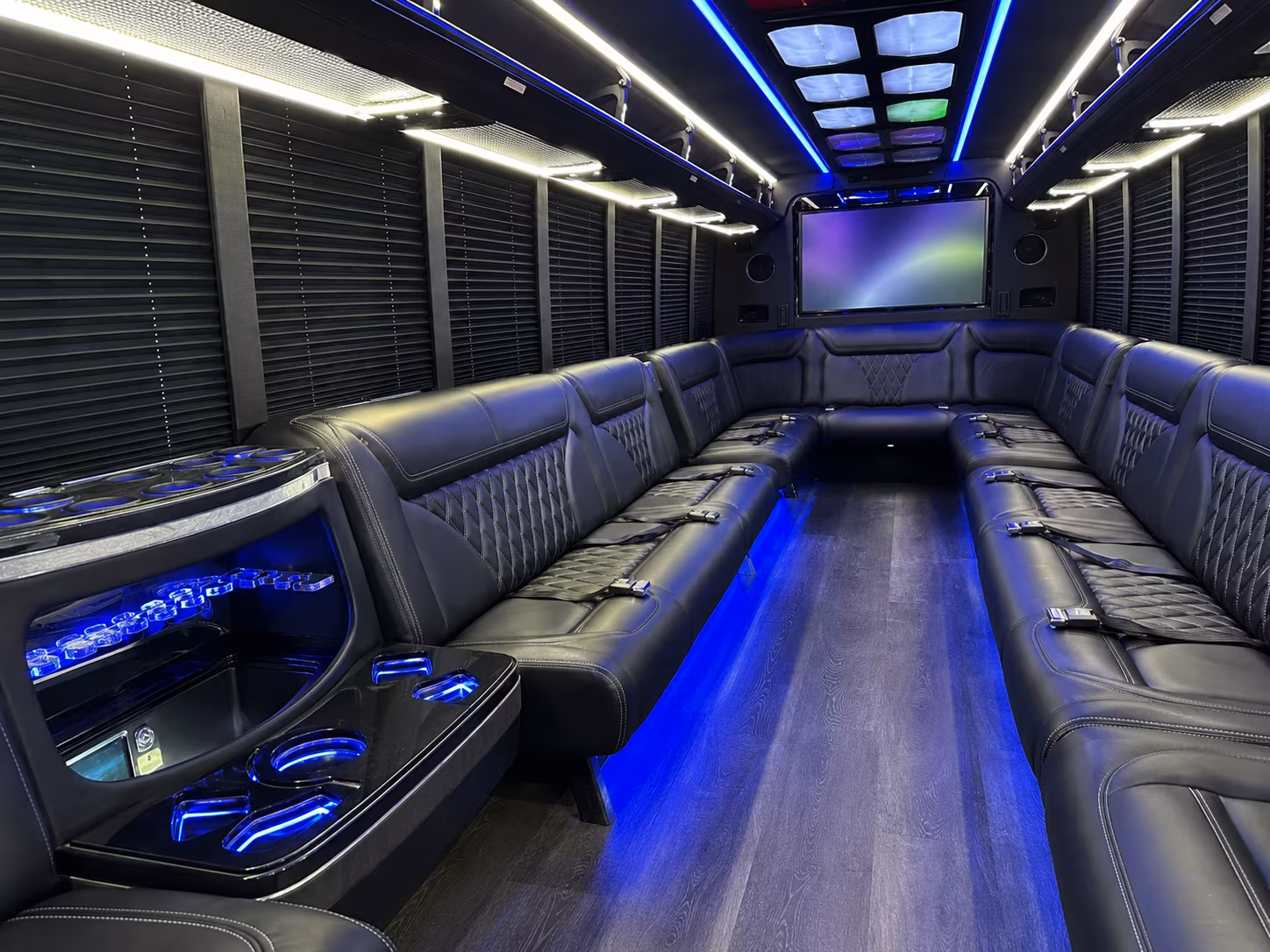 whittier 20 passenger party bus inside