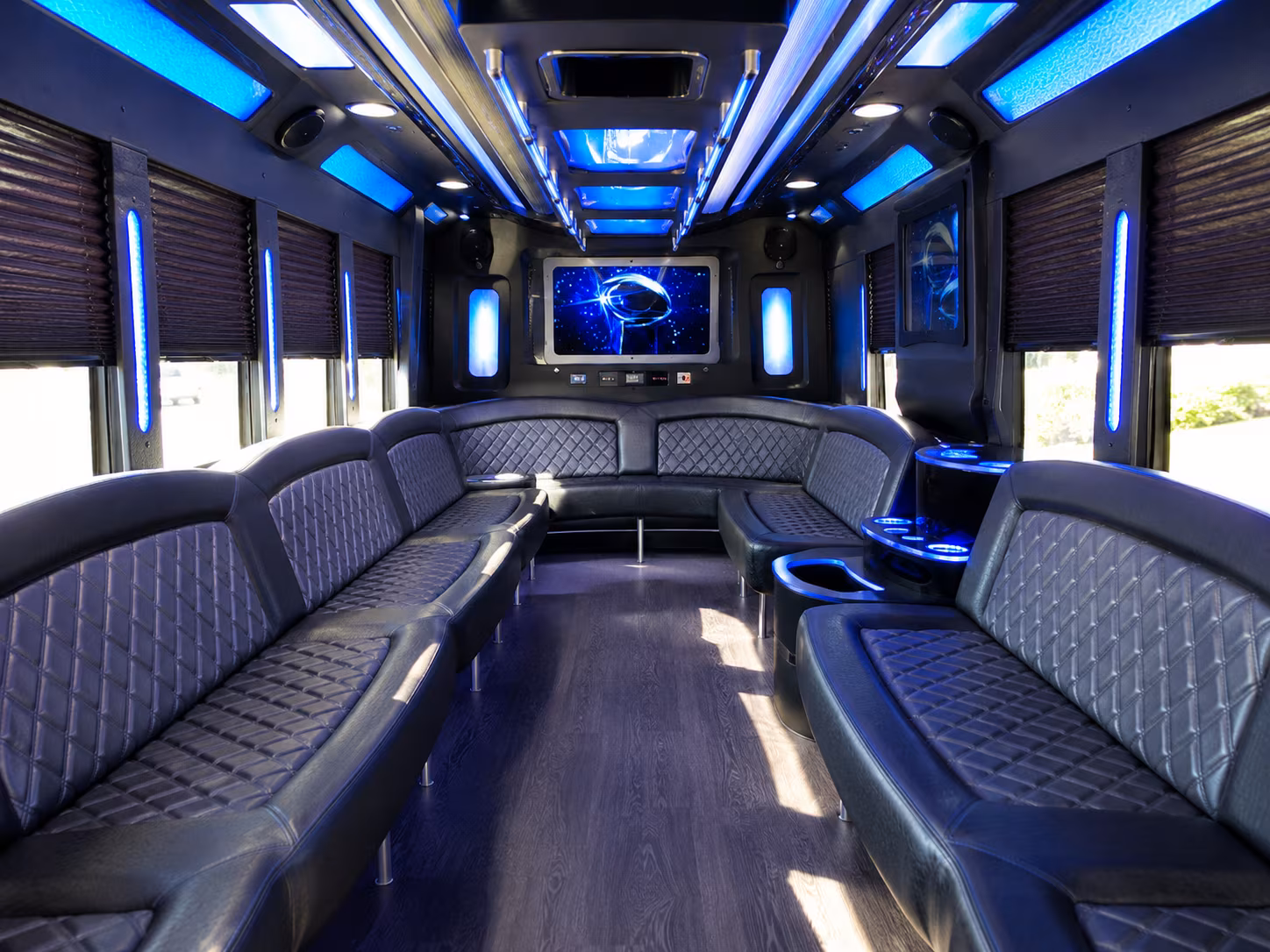 whittier 28 passenger party bus inside