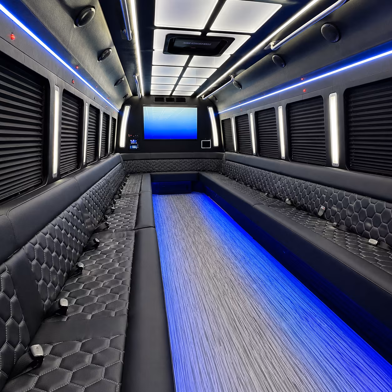 whittier 50 passenger party bus inside